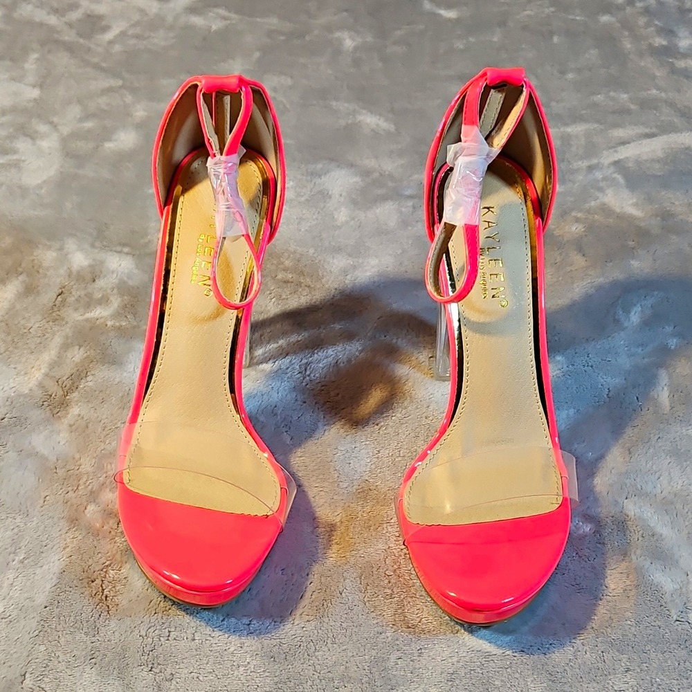 Kayleen Pink Synthetic Strappy Block Heel Ankle Strap Open Toe Buckle 8.5